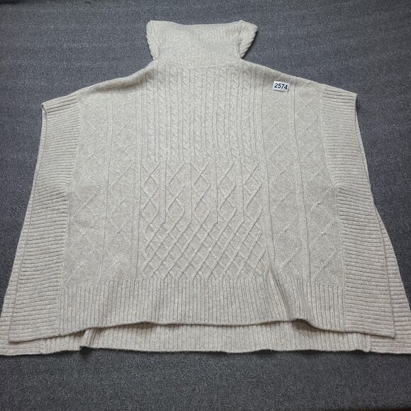 LOFT Sweater Womens XS/S Beige Turtleneck Poncho Cable Knit Boxy Short Sleeve - Picture 8 of 9